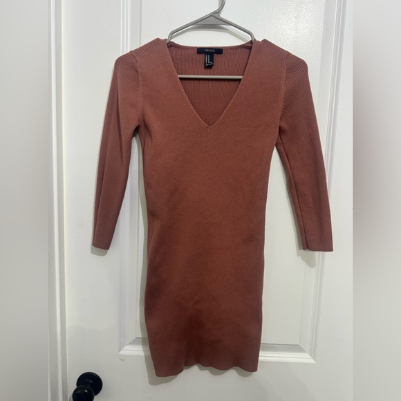 Forever 21 Dress S Bodycon Mini Ribbed V Neck Rust Going Out 3/$15 - Picture 2 of 7